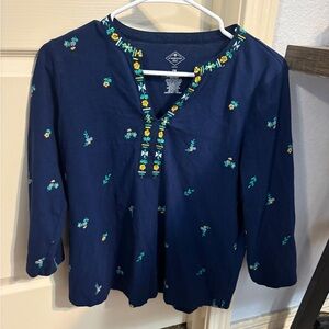 St. John's Bay Blue Blouse with Split Neckline and Beading